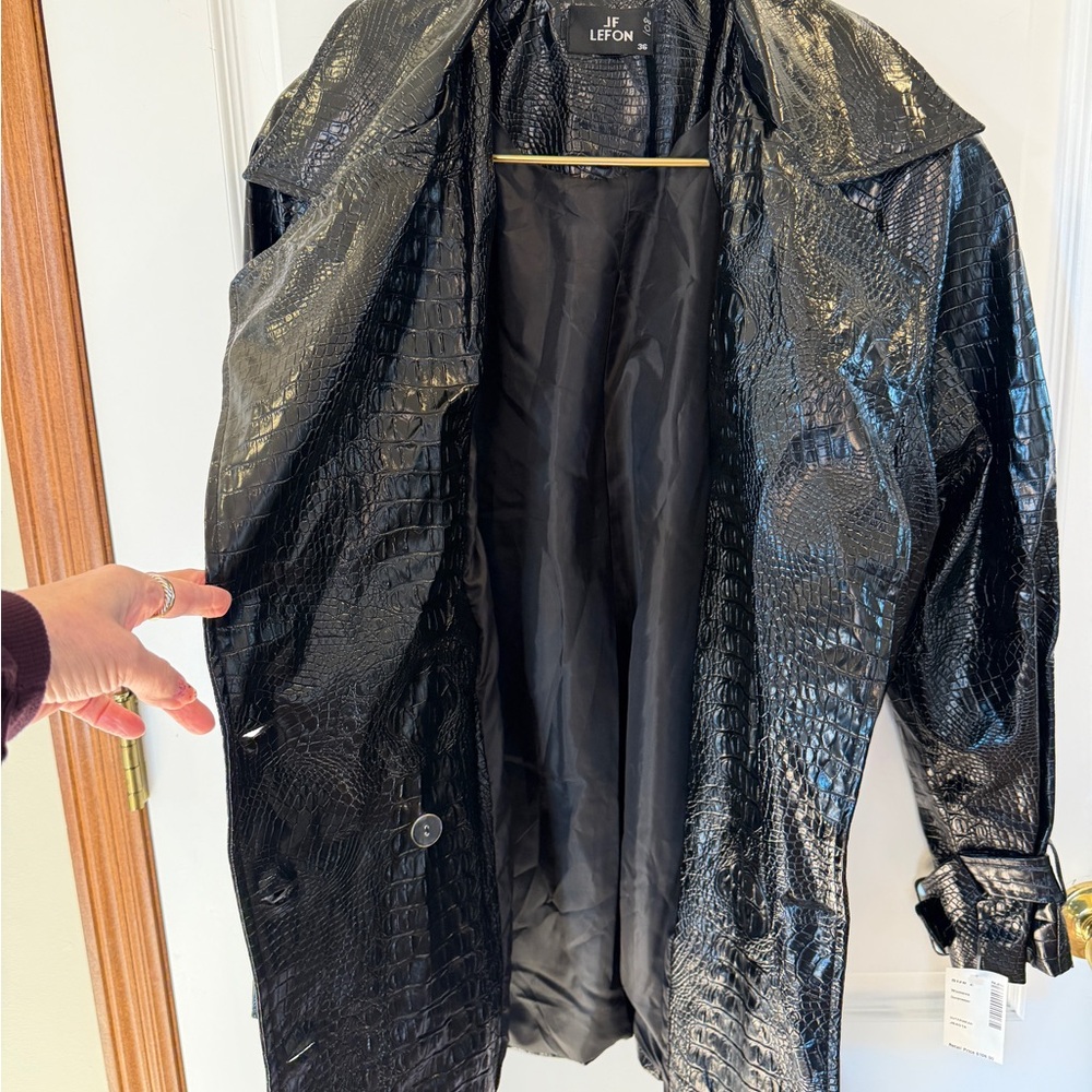 JF Lefon NWT! Womens Size 2 Oversized Black Croco Belted Jacket $108 Retail